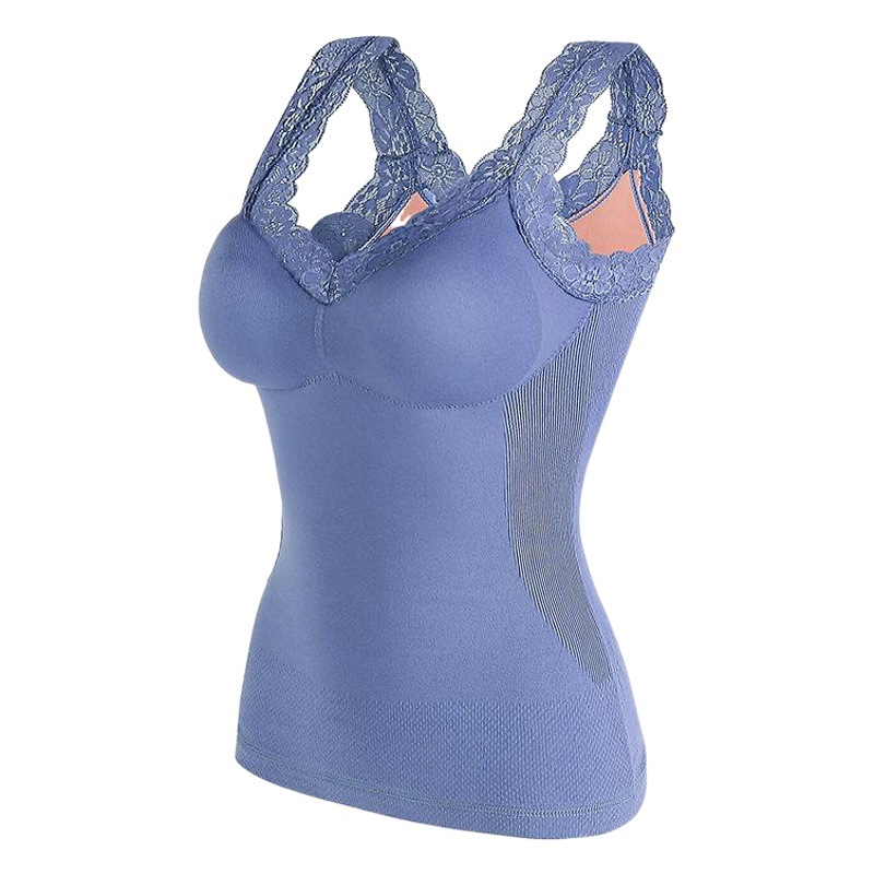 New 8-color Women's Warm Vest Seamless Lace Warm Underwear with Chest Pad Slim-fit Base Fleece Vest for Women