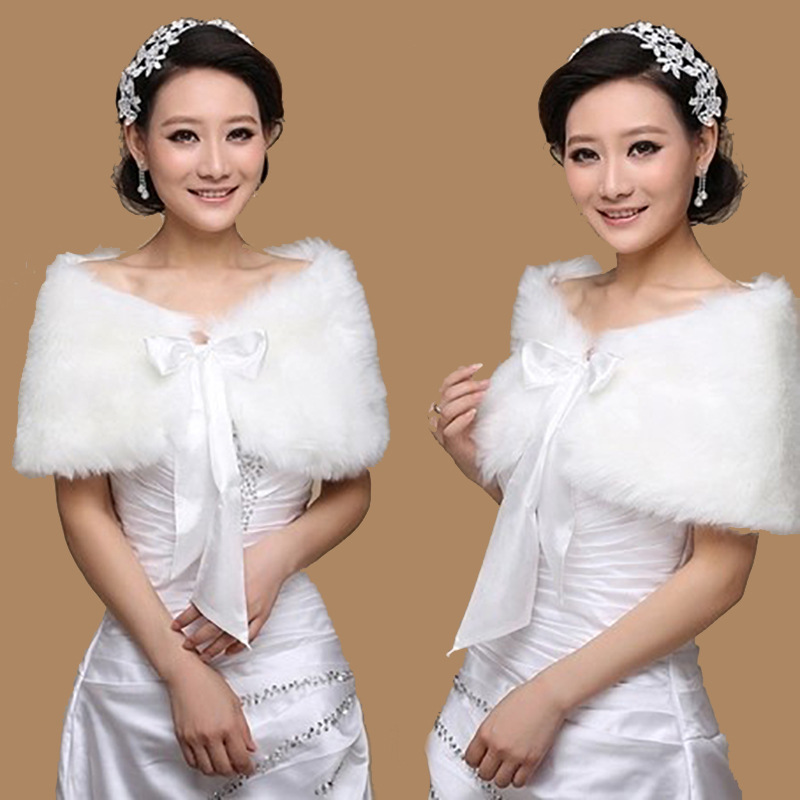 Bride's Shawl Wedding Women's Autumn and Winter Plush Cape Bow Ware Wedding Dress Cloak Cheongsam Ribbon Shawl