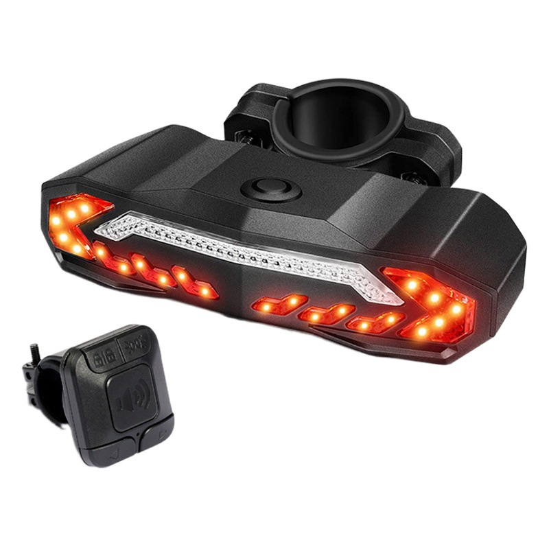 Bicycle Tail Light Brake Tail Light Alarm Wireless Remote Control Turn Signal USB Charging Led Saddle Clip Tail Light