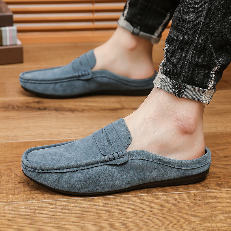 Summer New Casual Shoes, Soft-Soled Men's Leather Shoes, Half-Slip Lazy Slip-Ons, Men's Beanie Shoes, Cross-Border