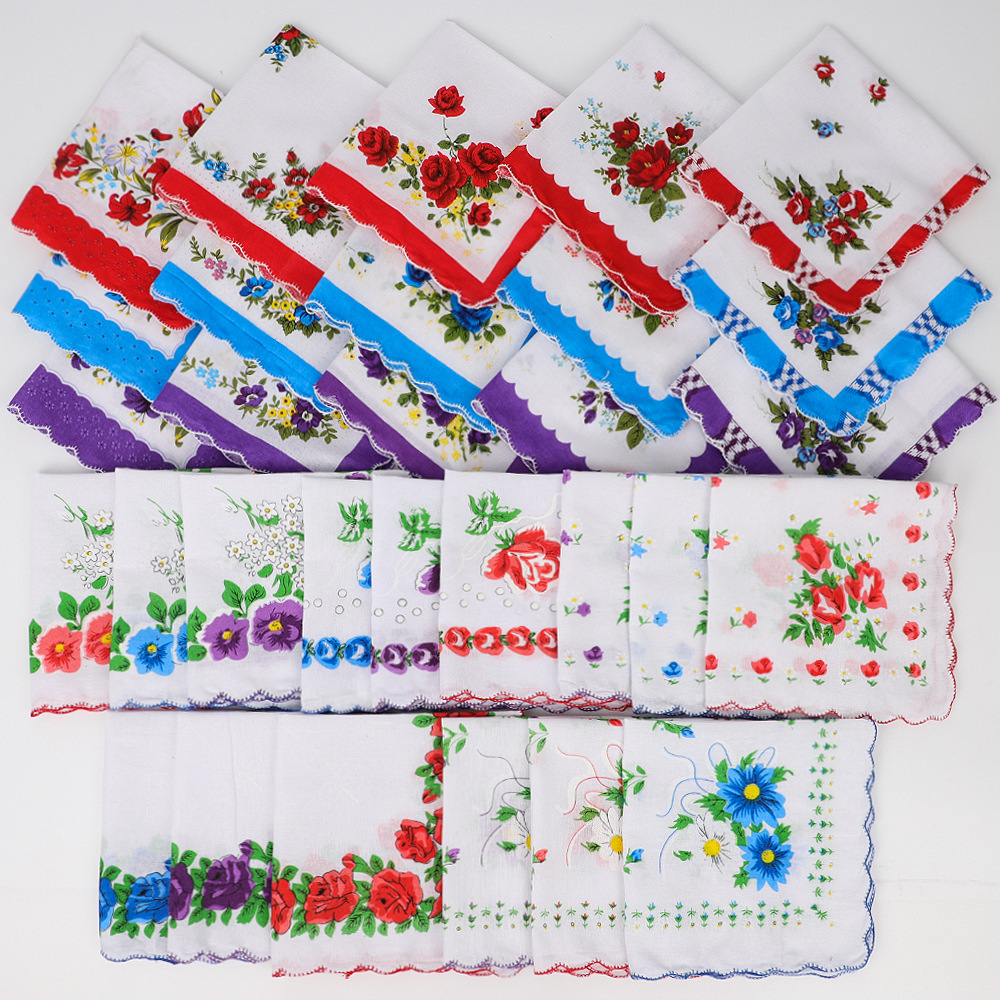 Picture of Tooth Edge Floral Women's Handkerchief Pure Cotton Women's Sweat Towel for the Elderly Pure Cotton Old-Fashioned Nostalgic Handkerchief Randomly Mixed with No Weight