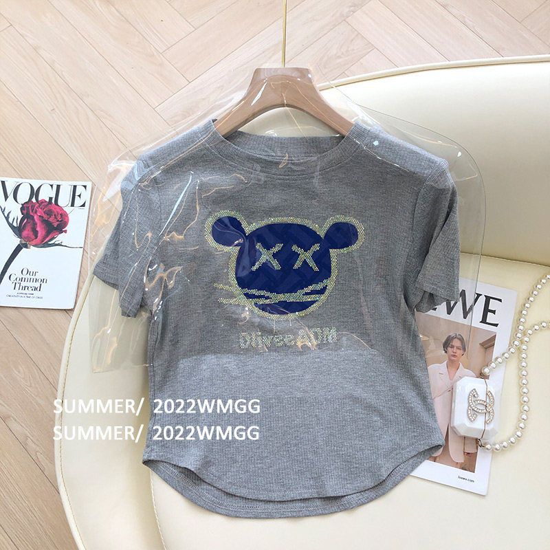 Hot Diamond Gray Short-sleeved T-shirt Women's Summer Korean-style Design Sense Niche Slim-fit Slimming Spice Girl Student Top Ins Trendy