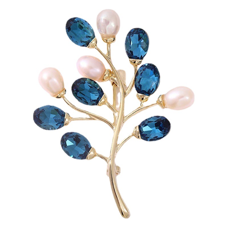 High sense light luxury K9 Crystal confession balloon brooch elegant leaf pin natural freshwater pearl leaf brooch
