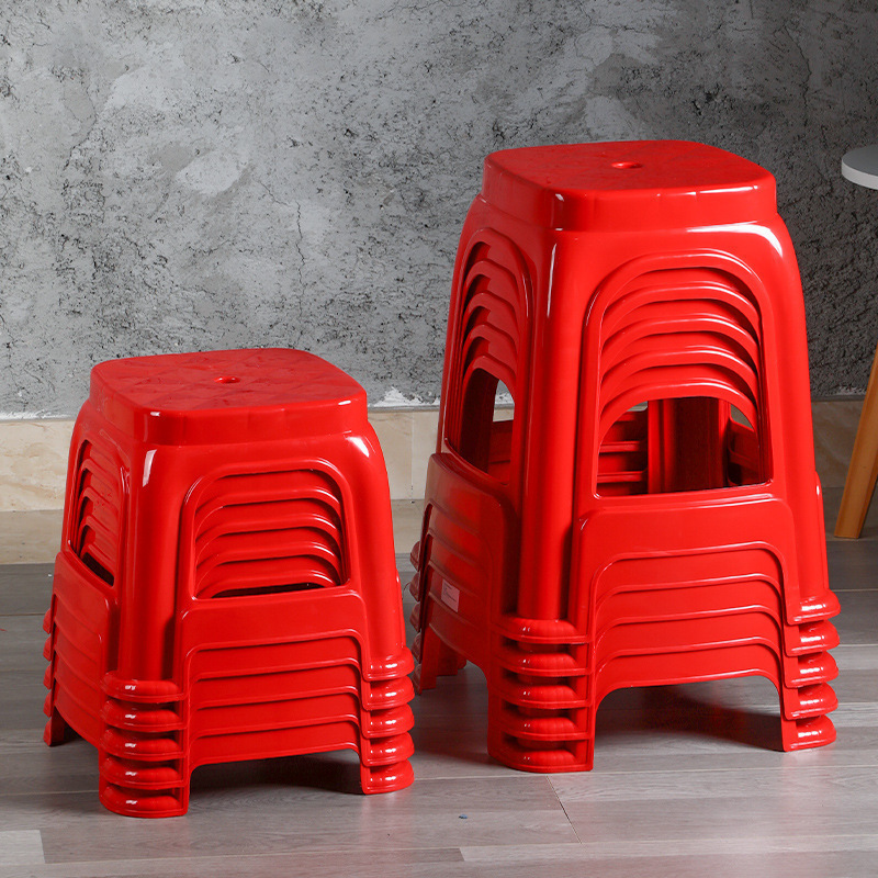 Can chairs, benches, plastic stools, household high stools, square stools, wholesale red, thickened, into stalls, plastic stacking