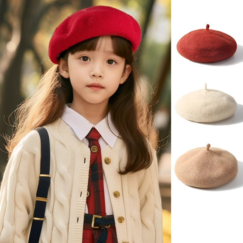 New Year Autumn and Winter Red Woolen Beret Fashionable Warm Girls Painter Hat Children's Parent-Child Winter Hat Women