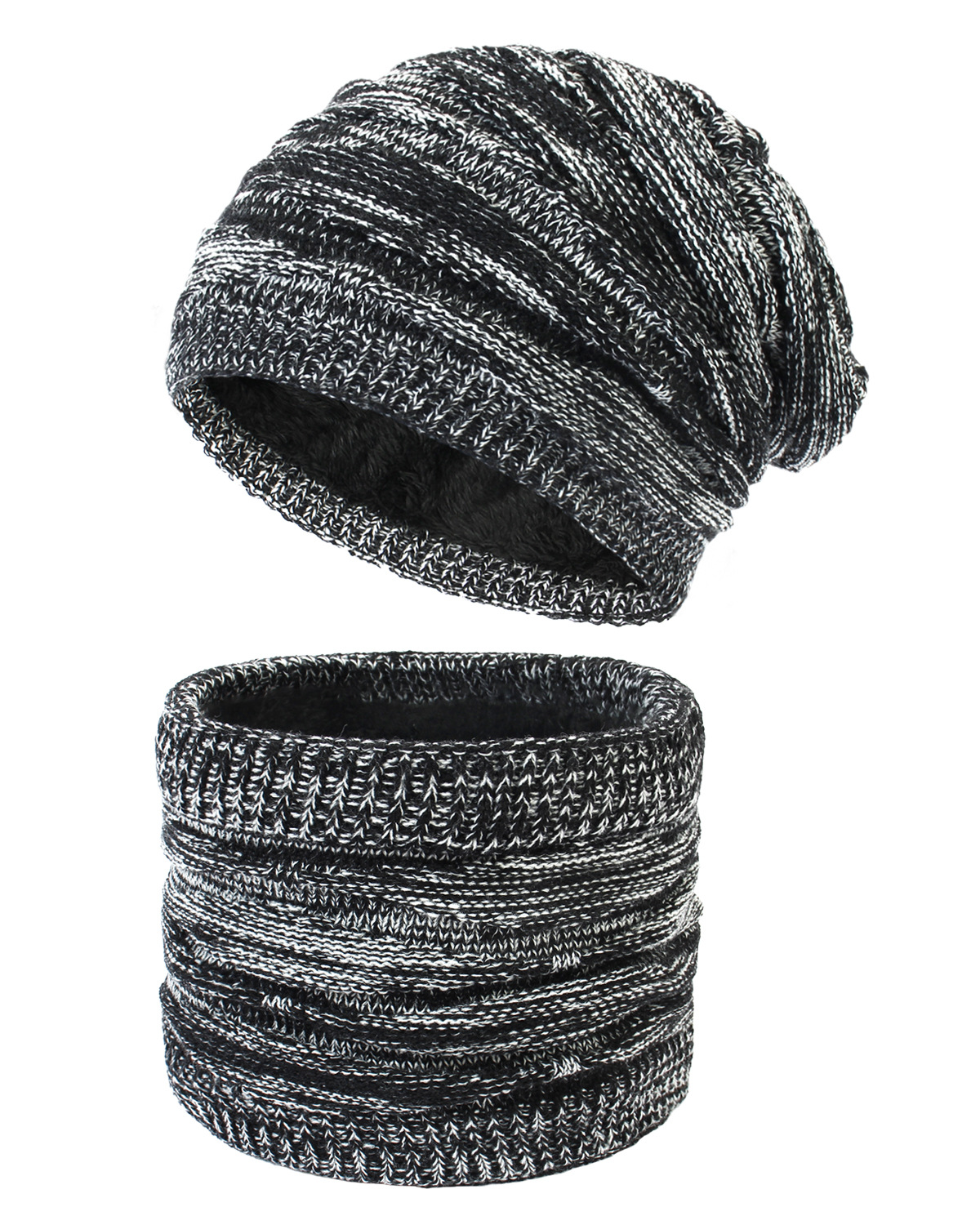 Picture of Women's Knitted Hat Winter Fleece Scarf Hat Set Diamond Knitted Wool Hat Scarf Two-Piece Set for Men