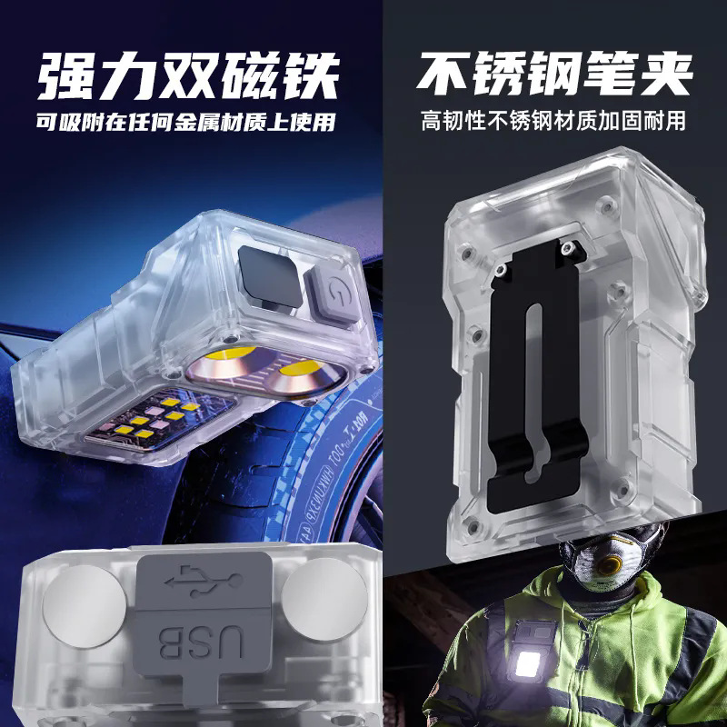 Picture of Led Flashlight Strong Light Bright Long Life Rechargeable Portable Clip-On Light Outdoor Multi-Functional Emergency Cob Work Light