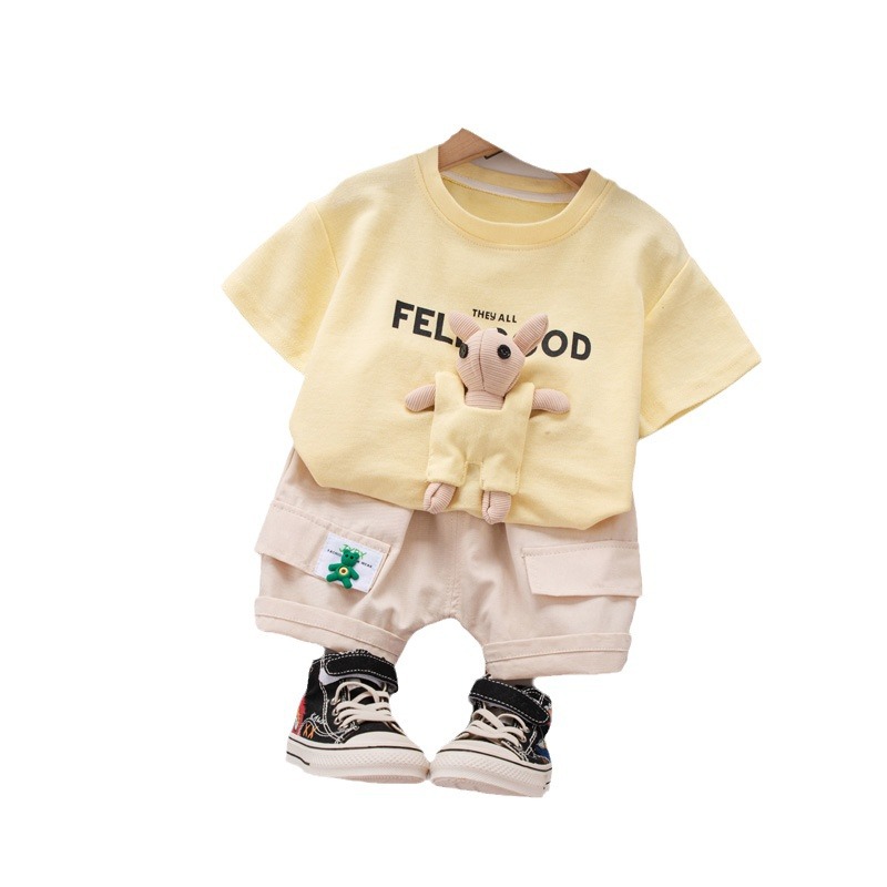 Picture of New summer clothes children's western style three-dimensional Rabbit short sleeve fashion brand thin two-piece suit boys and girls summer short sleeve suit