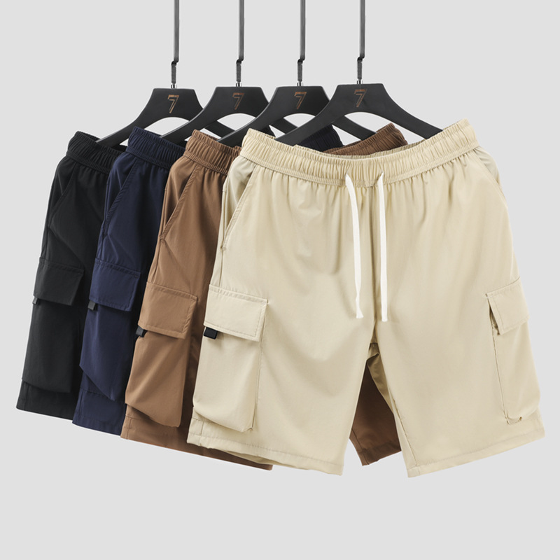 Summer New Stretch Cargo Pants Men's Multi-pocket Four-sided Elastic Quick-drying Breathable Ice-cool Shorts Teenager Fashionable Brand