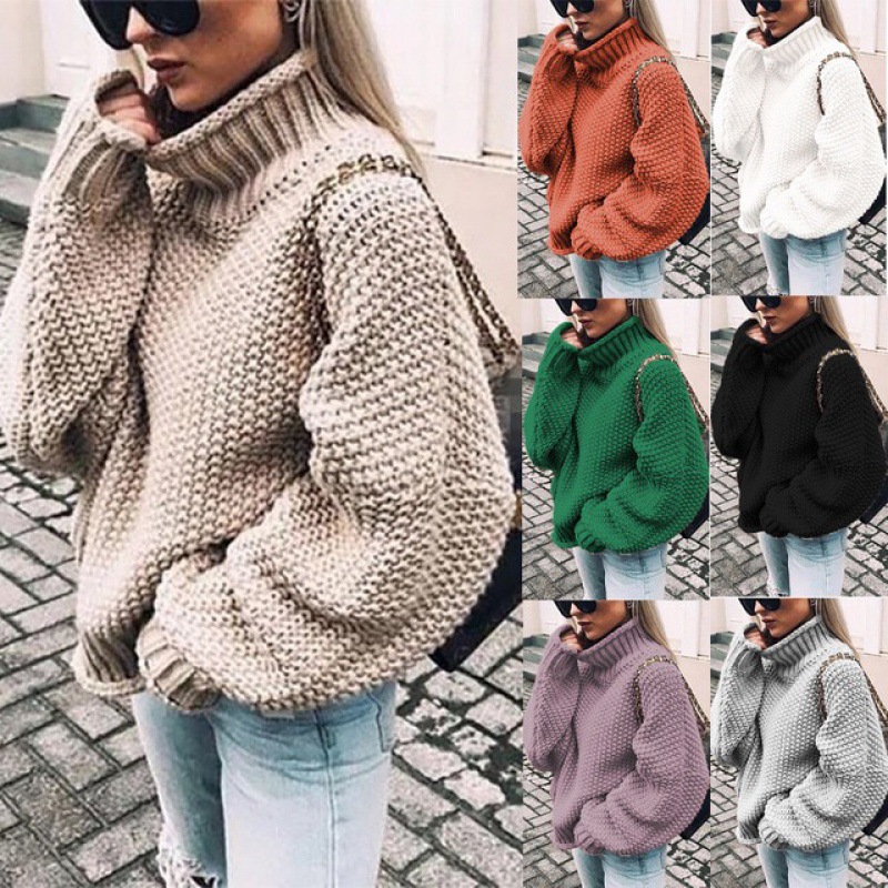 European and American Amazon 2025 Autumn and Winter New Thick Thread Sweater Women's Curled Turtleneck Bat Sleeve Sweater Top