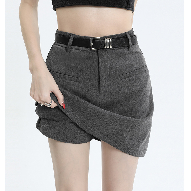 Gray High-Waisted Suit Skirt for Women, Summer 2025 New Style, College Style, Versatile A-Line Hip-Hugging Skirt Pants