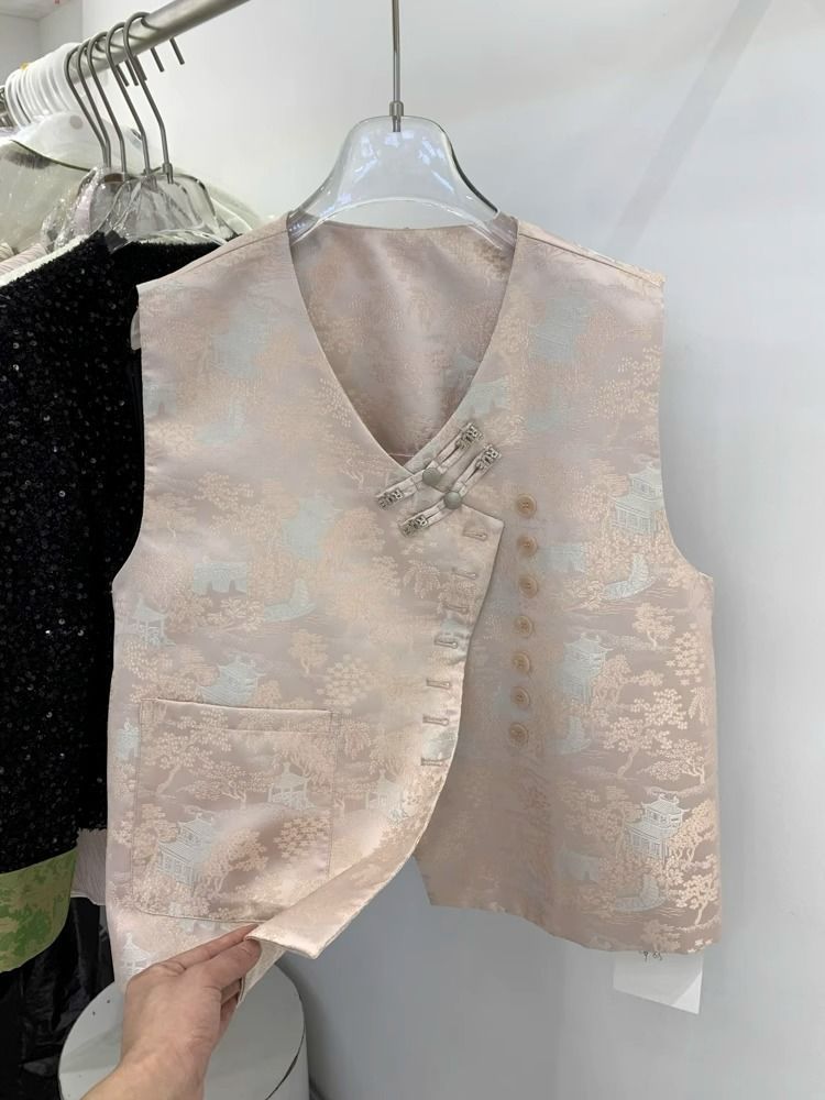 Picture of National style buckle fashion irregular design pink waistcoat women's spring 2024 new sleeveless waistcoat