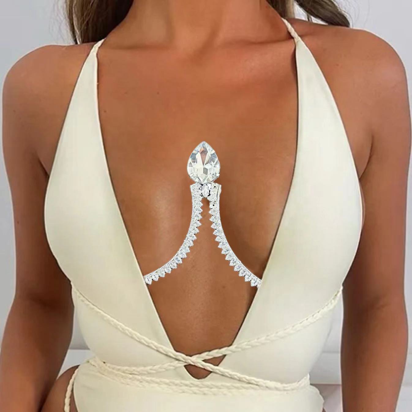 Cross-border European and American hot selling personalized fashion full diamond chest chain luxury rhinestone zircon chest support sexy body chain