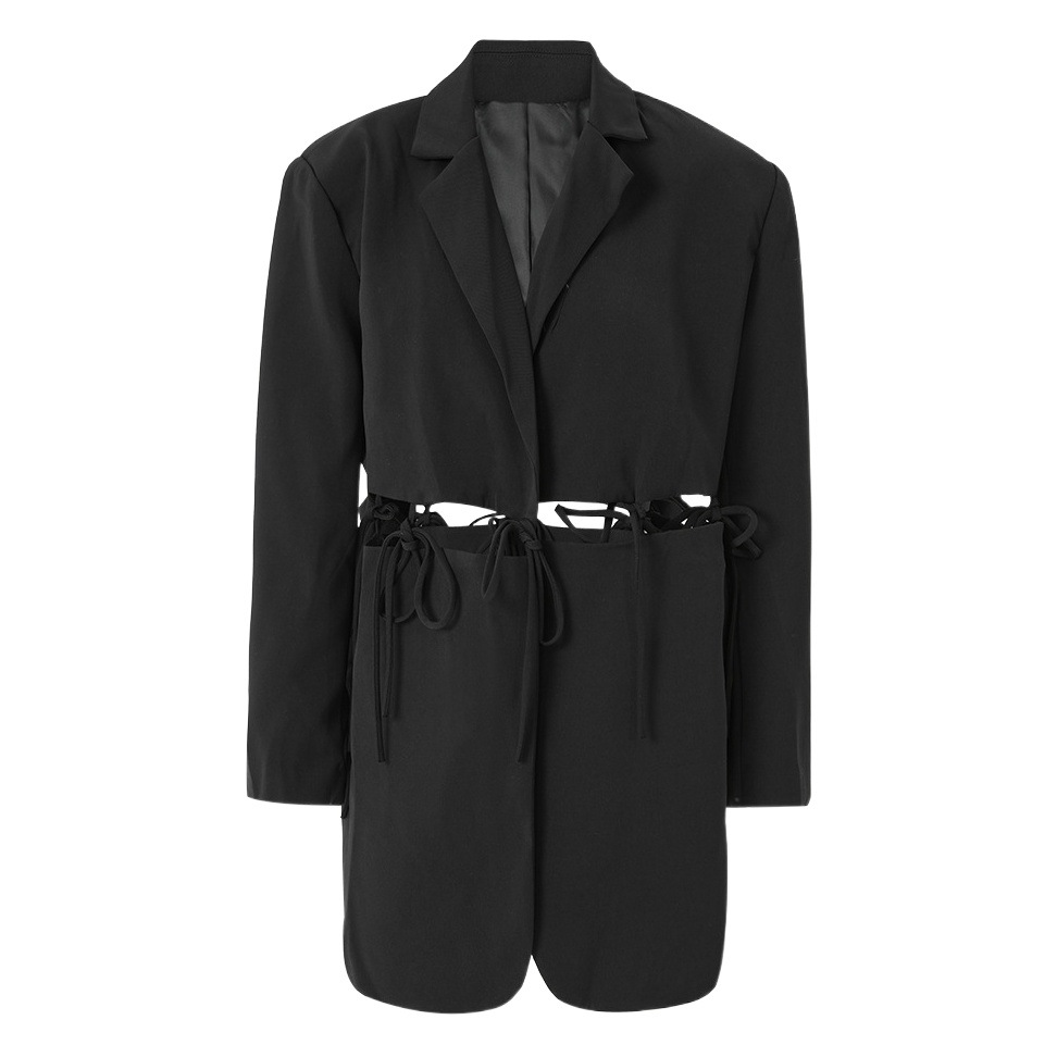 European and American Style Design Blazer 25 Spring and Autumn New Style Blazer Collar Long Sleeve Waist Hollow-Out Tie Loose Jacket