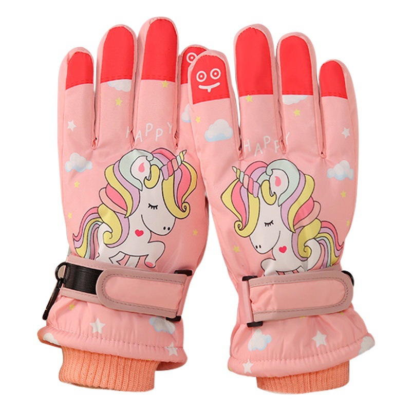 New children's ski gloves winter warm fleece-lined thick cartoon outdoor waterproof riding gloves manufacturers wholesale