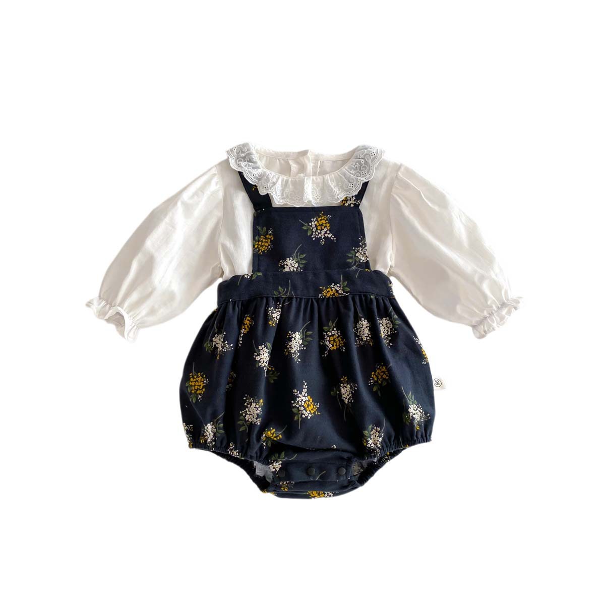 Picture of Baby spring clothes small floral strap romper female baby Korean Long Sleeve Princess romper two-piece newborn clothes