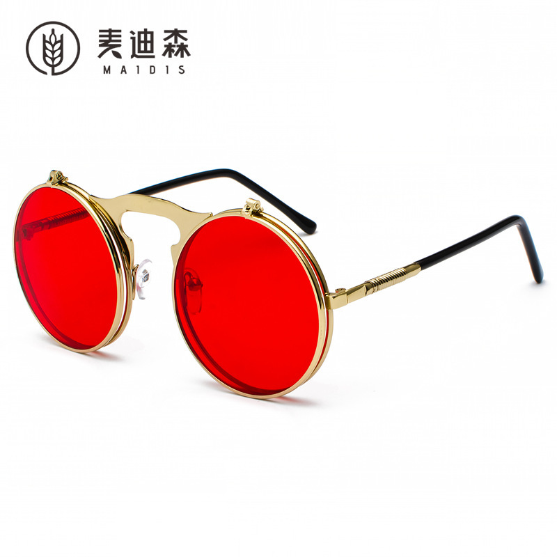 Picture of Jet 3057 Retro Metal Steampunk Flip Sunglasses Flip Sunglasses for Men and Women Trendy Round Frame Prince Mirror