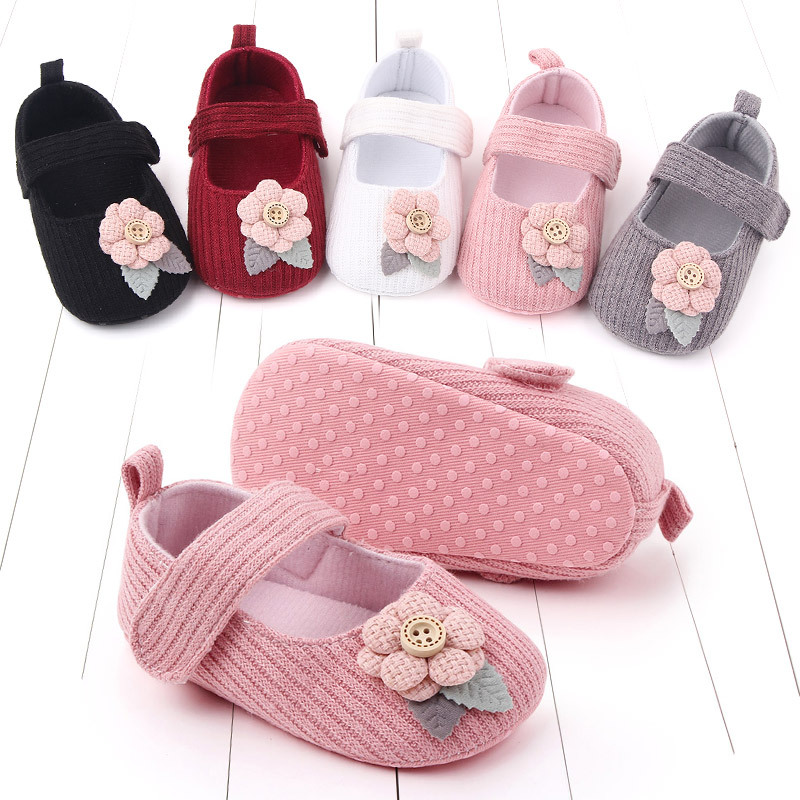 Little Flower Baby Girl Shoes Princess Shoes Wool Knitted Baby Shoes Baby Shoes Soft Sole Shoes 0-1 Years Old Shoes 2461