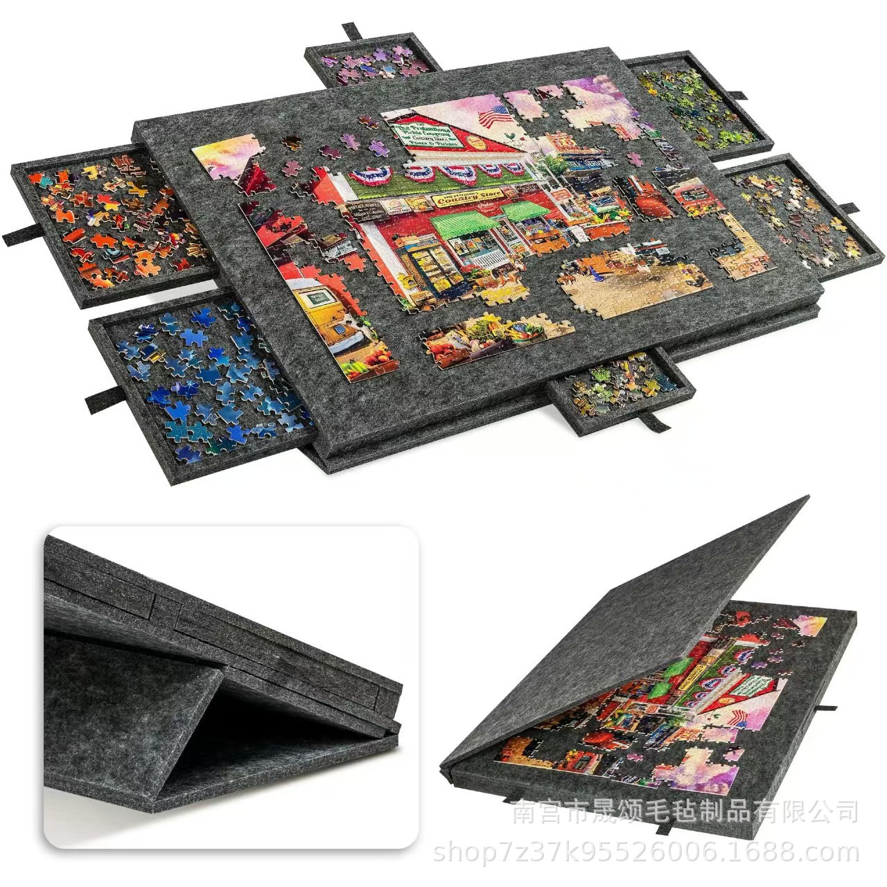 Cross-Border Puzzle Board Manufacturers Wholesale Puzzle Felt Boards with Portable Stand and Lid, Categorized Felt Puzzle Boards