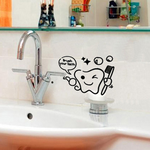 Carved removable PVC wall sticker wash basin glass decorative cartoon funny brushing decorative wall sticker A13109