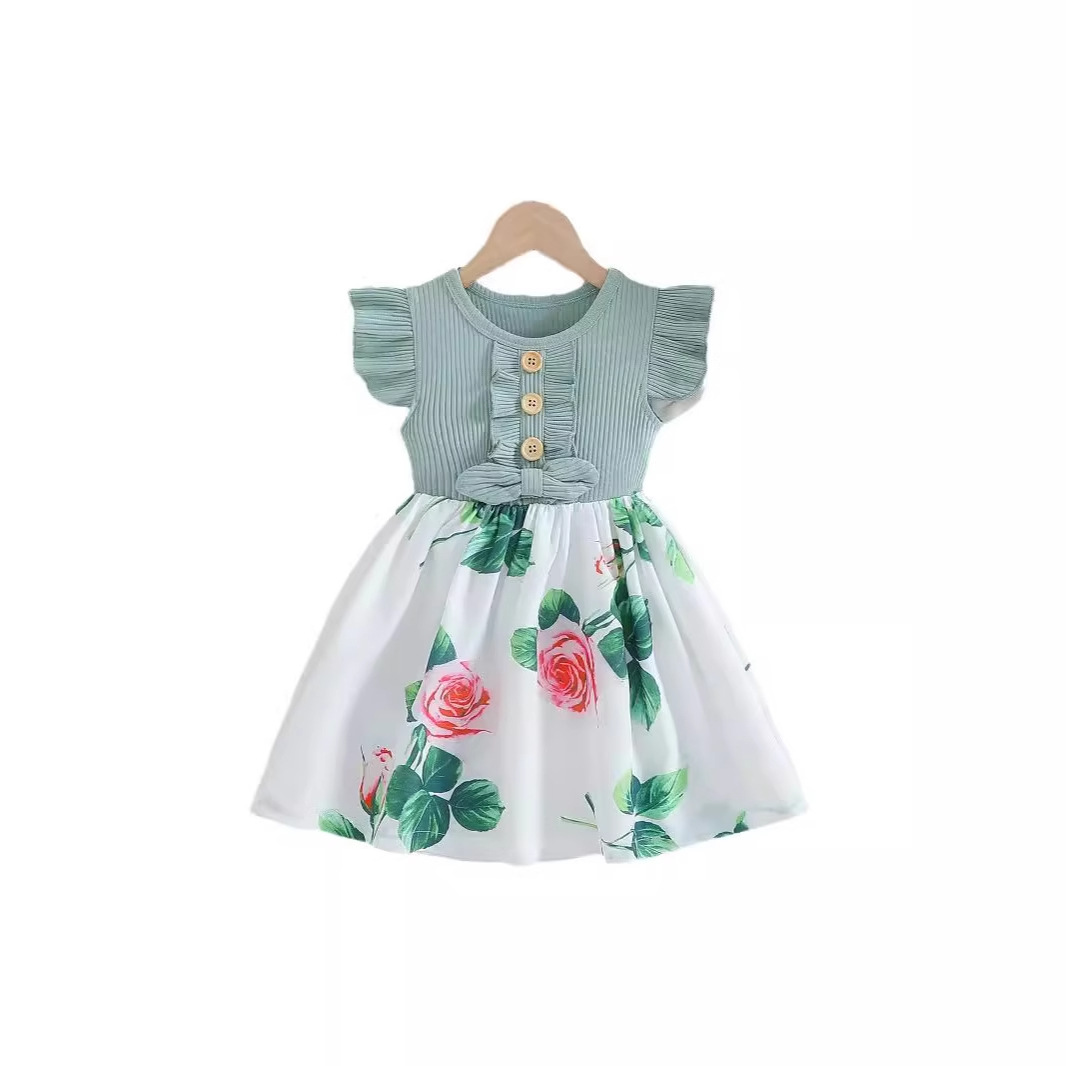 Picture of 2024 new girls summer stitching dress printing fashion European and American bow sleeveless skirt foreign trade wholesale