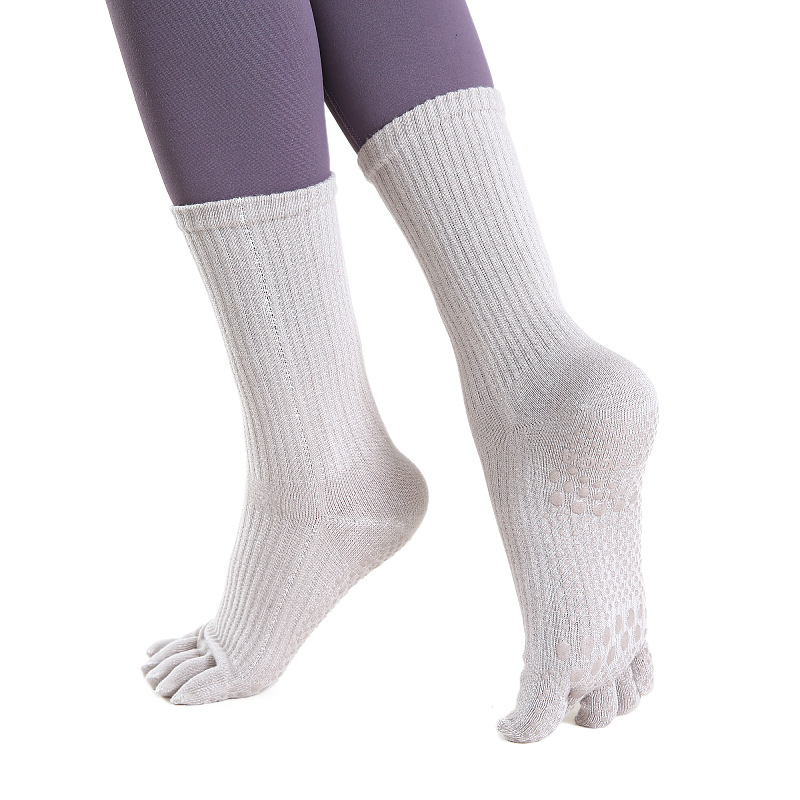 Picture of Yoga Socks for Women, Professional Non-Slip Socks, Mid-Calf Cotton Long Sports Socks, Calf Socks, Floor Five-Finger Yoga Socks