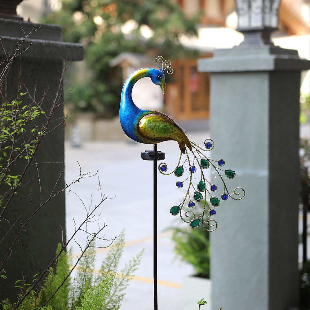 Picture of Cross-Border Solar Outdoor Iron Peacock Lawn Lamp Ground Plug Courtyard Lamp Decorative Atmosphere Garden Lamp Park Night Light