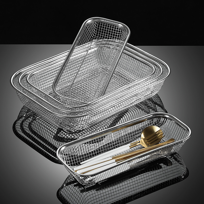 Stainless Steel Colander Stainless Steel Vegetable Washing Basin Draining Basket Square Strainer Vegetable Washing Basket Kitchen Vegetable Washing Basin Mesh Basket Fruit Basket