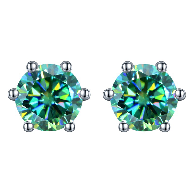 Source manufacturer S925 silver classic round green moissanite earring female Mori all-match diamond earring set decoration