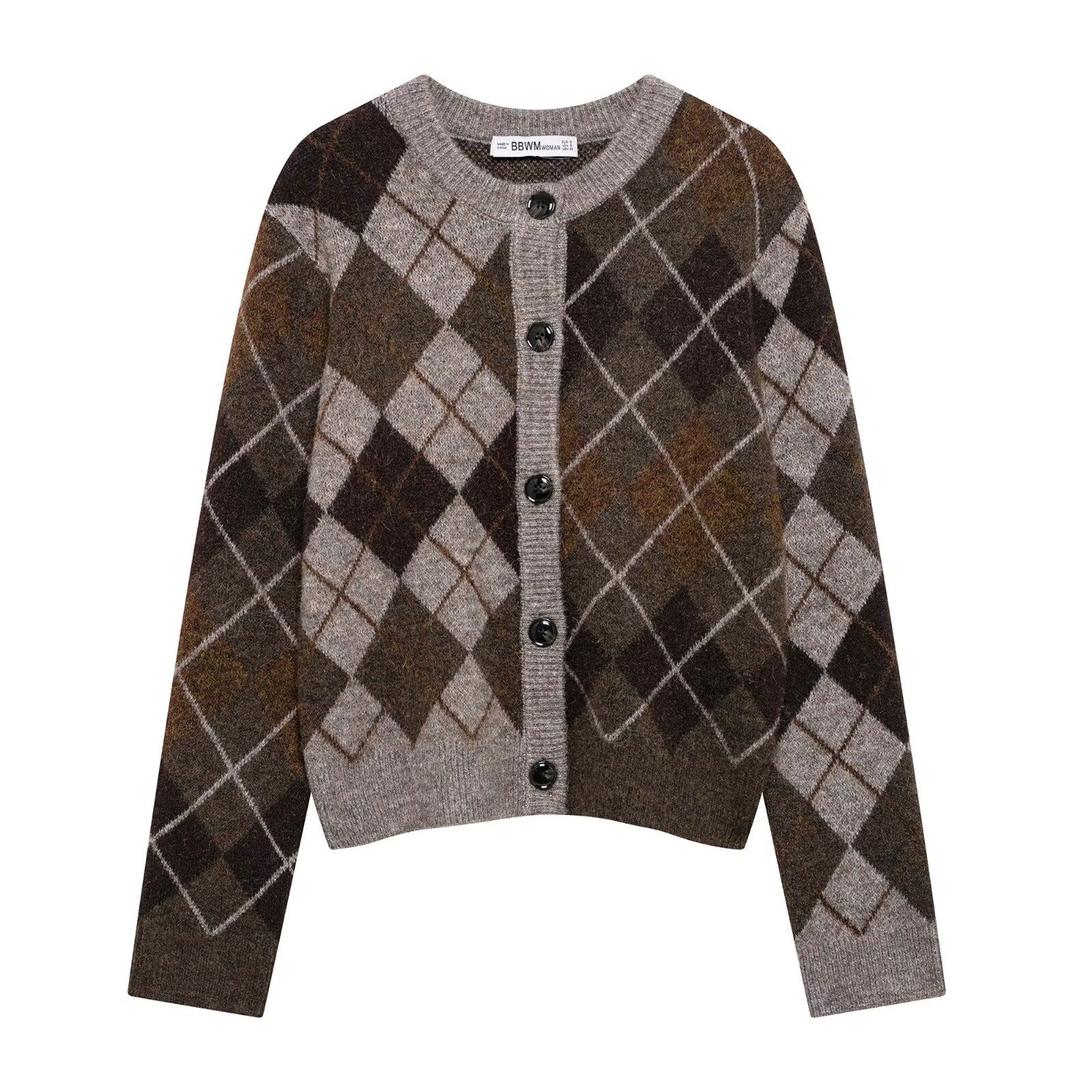 ZA cross-border women's clothing wholesale European and American style new round neck Joker single-breasted diamond knitted cardigan 2756124