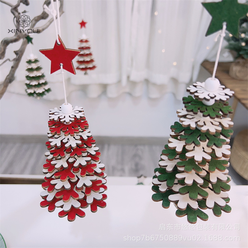 Cross-Border Christmas Stereo Multi-Layer Christmas Tree Pendant Christmas Tree Window Atmosphere DIY Wooden Decorations Wholesale