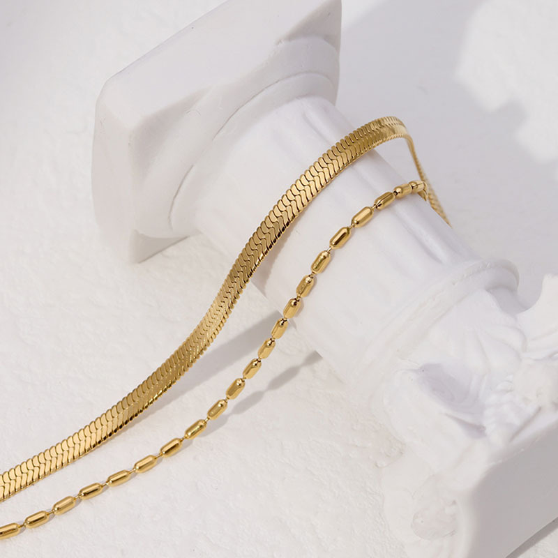 Japanese and Korean Fashion Snake Bone Double Layer Bracelet Female Niche Design Advanced Sense Titanium Steel 18k Gold Cold Fashion Jewelry