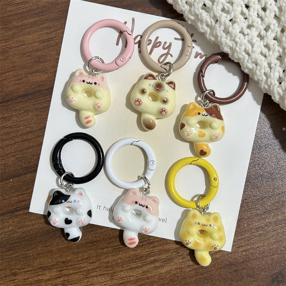 Color Spring Ring Cat Keychain Siamese Cat Flower Cat Cute Girl Heart Schoolbag Student Pendant Gift Accessories