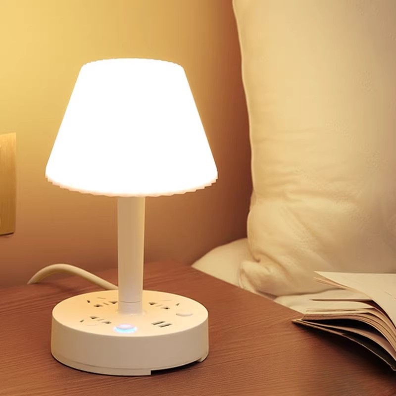 Multifunctional Table Lamp Socket Integrated Eye Protection Bedside Lamp Multi-Position Warm and Cold Light Home Bedroom Lamp Wholesale