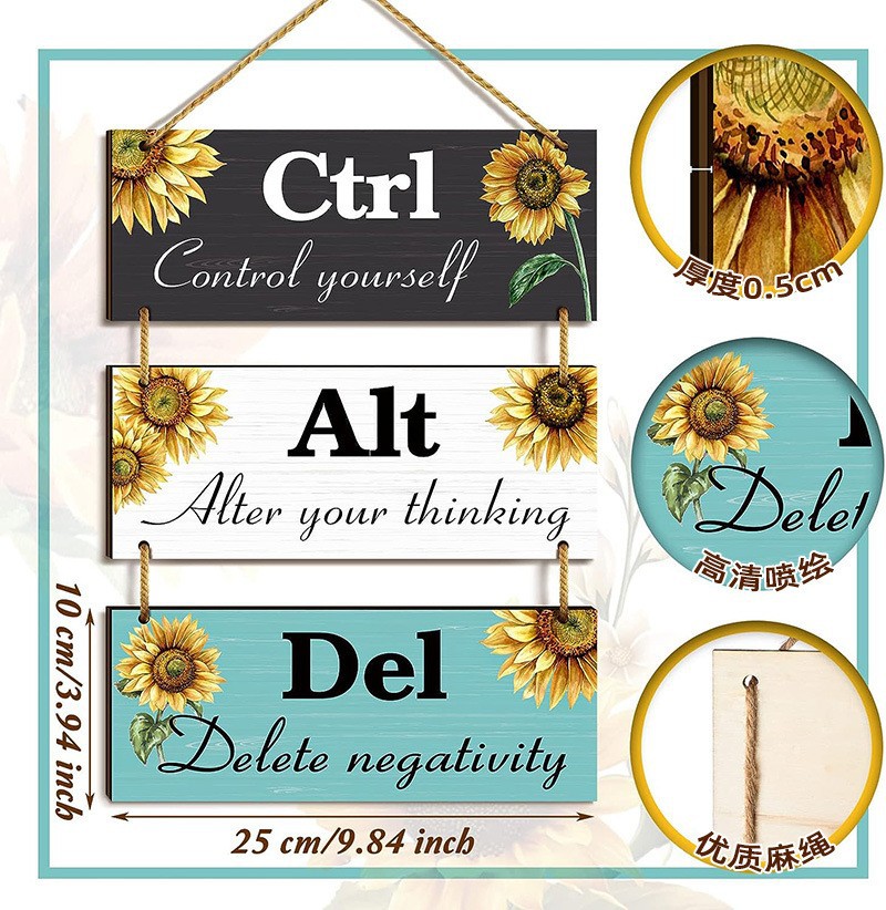 Picture of Sunflower Inspirational Wooden Listing Office Wall Decoration Ctrl Alt Del Wooden Logo Amazon Hot Sale