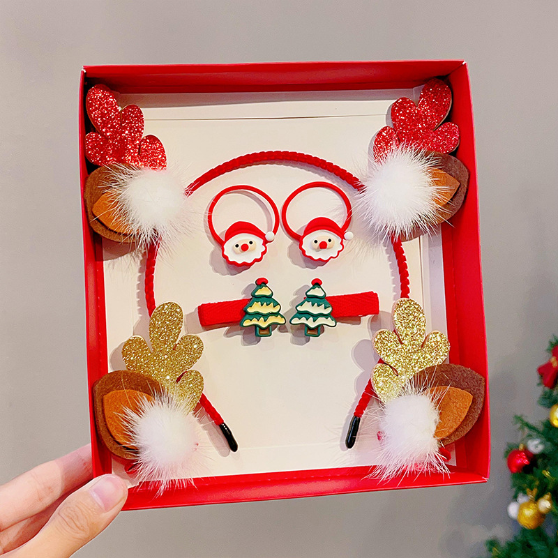 Picture of 2023 new children Girl Christmas headband hairpin suit combination cute antlers Christmas headband hairpin headdress
