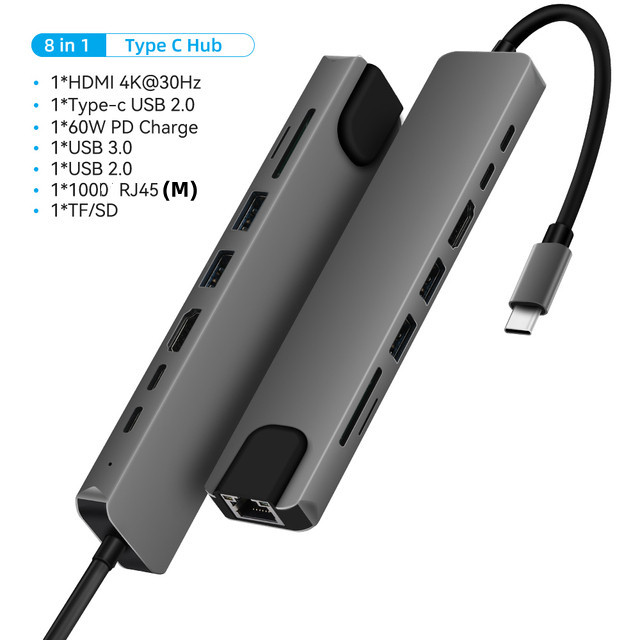 Picture of Eight-In-One Typec Docking Station to Hd4K Converter Gigabit Network Card Computer Usb3.0 Multi-Interface Extender