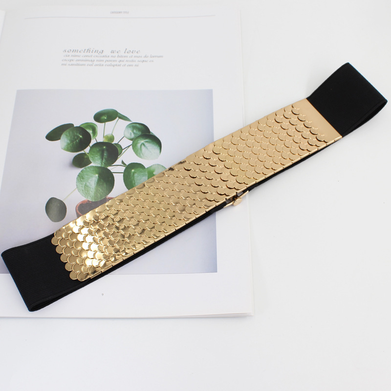 Picture of Decorative Belt Women's Metallic Elastic Waist Seal Fashionable Fish Scale Pattern Stretch Wide Belt Dress All-Match Dress