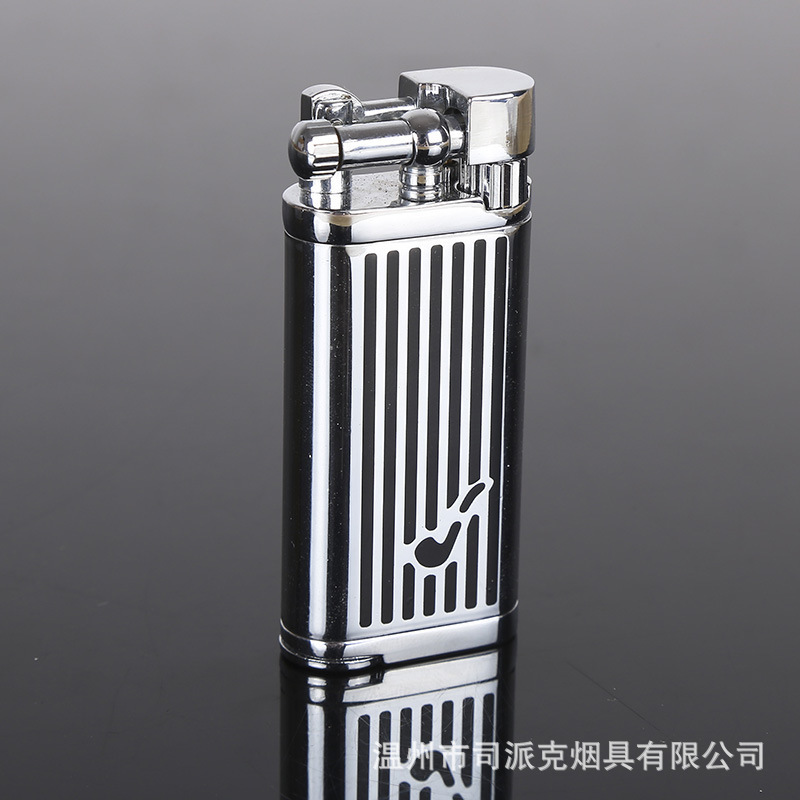 Picture of Grinding wheel open flame cigarette lighter gas creative inflatable Langsheng oblique fire lighter metal pipe mini lighter gift