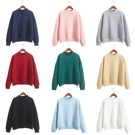 Cross-Border Women's Clothing European and American Style Wish Amazon 2025 Autumn and Winter Fleece-Lined Solid Color High-Neck Casual Loose Pullover Sweatshirt