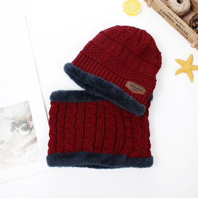 Picture of Korean version of children's wool hat winter boys and girls knitted velvet warm baby hat scarf two-piece wholesale
