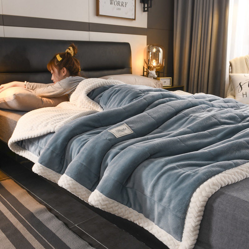2025 New Three-Layer Quilted Thickened Composite Lamb Velvet Beibei Velvet Blanket