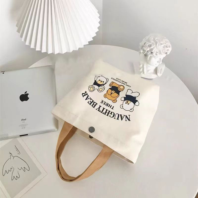 New Bear Canvas Bag Female Student Portable Work Small Hand Lunch Bag Handbag Canvas Bag Gift Bag