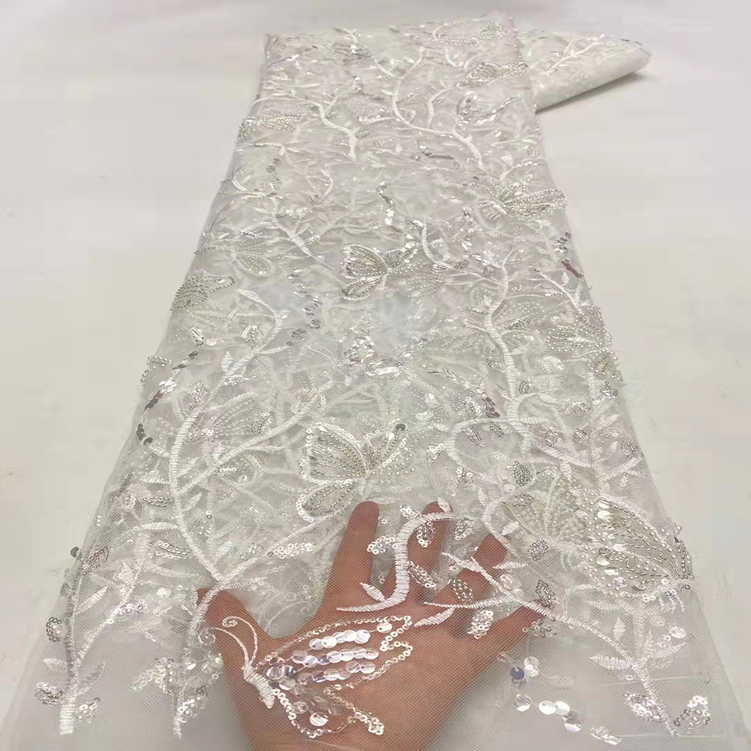 White European and American three-dimensional butterfly bead tube sequins embroidered fabric lace fabric children's clothing dress JX1964