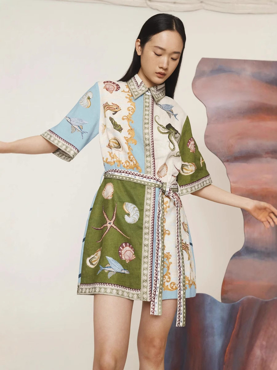Europe and the United States cross-border 2025 new AliExpress independent station leisure fashion linen shirt cardigan temperament Joker dress