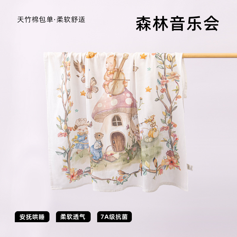 Picture of Newborn Bag Single Breathable Double Layer Bamboo Cotton Baby Outgoing Swaddle Wrap Pure Cotton Soft Summer Baby Wrap Towel