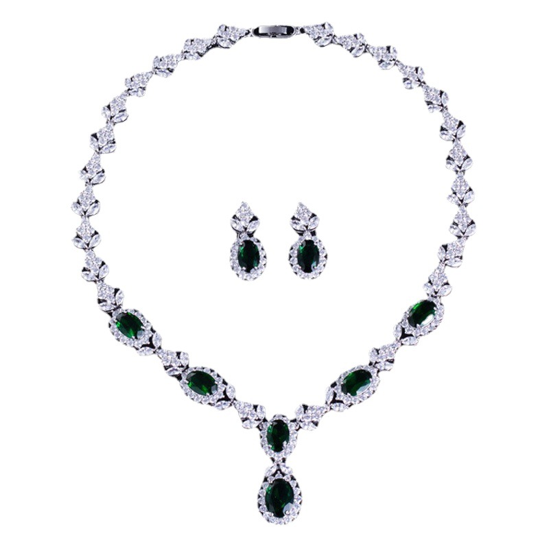 Bright Elegant Chinese Style Bride Zircon Jewelry Set Necklace Earrings Jewelry Taobao AliExpress Daifa Manufacturer
