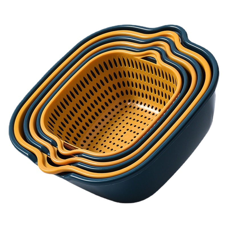 Household kitchen thickened draining basket six-piece double-layer vegetable washing basin multi-purpose kitchen draining basket household fruit basket