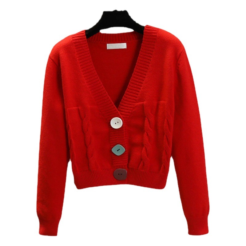 Spring 2024 new women's clothing red women's sweater knitted cardigan early autumn top new small shirt coat