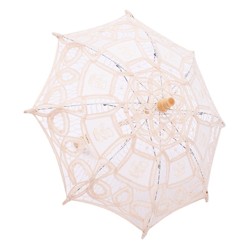 Cotton Craft Lace Umbrella Embroidered Umbrella Photography Wedding Decoration Kidsren's Wooden Handle Umbrella Crochet Dance Umbrella